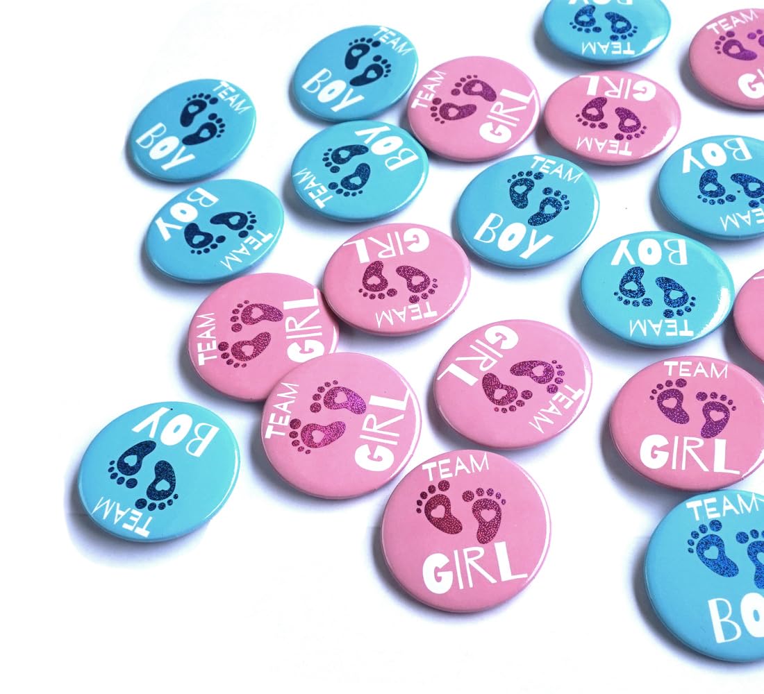 JEWSUN 50 Pcs Gender Reveal Badges Button Pins Team Boy Team Girl Button Pins Gender Reveal Party Decorations