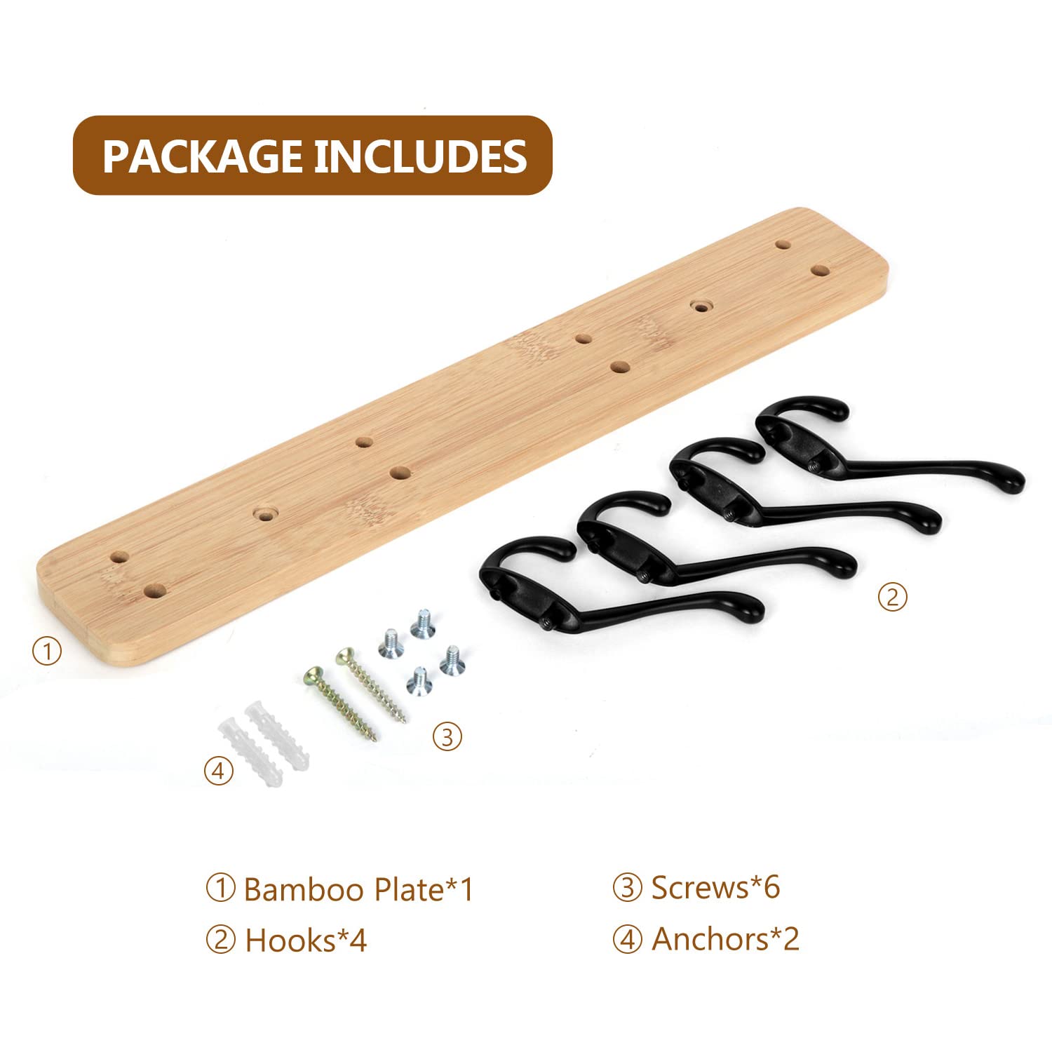 JSVER Wall Mounted Coat Rack Wooden Coat Hooks for Wall Hat Hanger Rack with 4 Hooks for Scarf, Bag, Towel, Key, Cap, Entryway, Bathroom, Bedroom, Kitchen