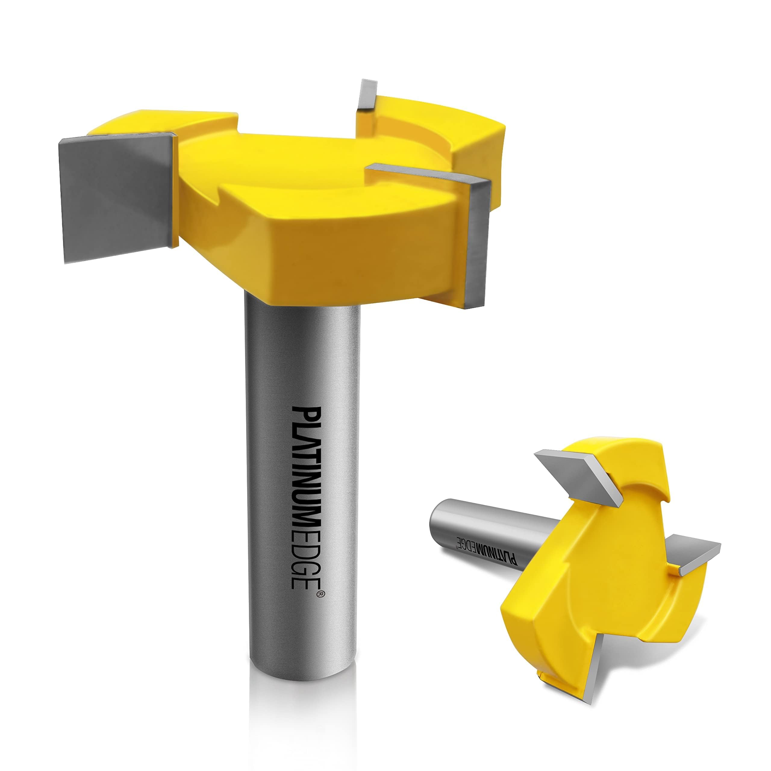 PLATINUMEDGE CNC Spoilboard Surfacing Router Bit, Slab Flattening Route Bit, 1/2 inch Shank 2 inch Cutting Diameter, 3 Carbide Cutting Wings, Router Bit for Planing Wood