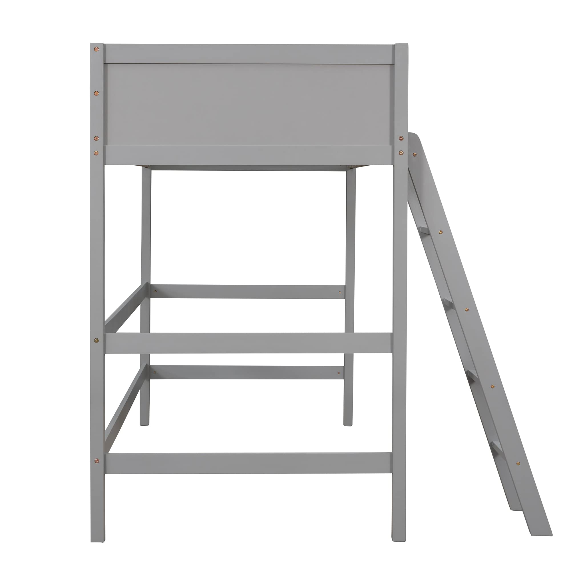 Harper & Bright Designs Twin Loft Bed Wood Loft Bed Frame with Full-Length Guardrails and Angel Ladder for Kids Boys Girls Teens, Gray