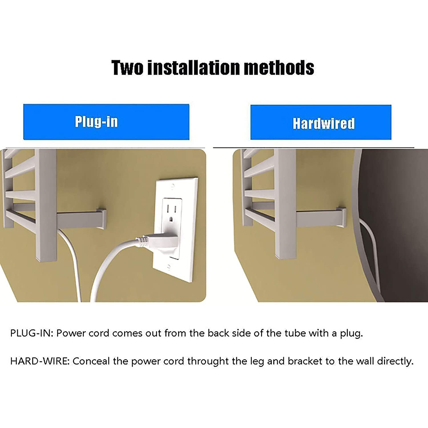 Heated Towel Rack, Towel Warmer Electric Heated Towel Rack with Timer 304 Stainless Steel Heated Towel Rail Wall Mounted 5 Bars Waterproof Bath Towel Heater 80×60×12Cm,White ，Electric Towel Warmer