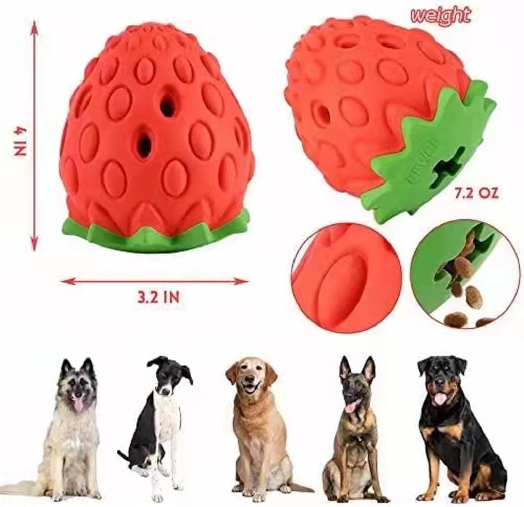 HSRBO Strawberry Chew Toy for Dogs,Natural Rubber Balls for Aggressive Chews,Cleans Teeth and Gums,Treat Food Dispensing Toys, Indestructible Dog Toys, Toy for Dog Interactive