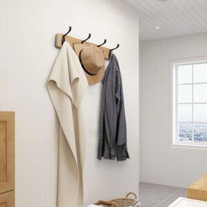 JSVER Wall Mounted Coat Rack Wooden Coat Hooks for Wall Hat Hanger Rack with 4 Hooks for Scarf, Bag, Towel, Key, Cap, Entryway, Bathroom, Bedroom, Kitchen