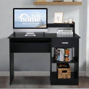 Karl home Computer Desk with Drawers & Storage Cabinet, Small Office Desk PC Laptop Workstation for Home, Studio, Office, Apartment, Coffee