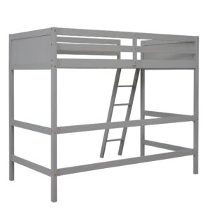 Harper & Bright Designs Twin Loft Bed Wood Loft Bed Frame with Full-Length Guardrails and Angel Ladder for Kids Boys Girls Teens, Gray