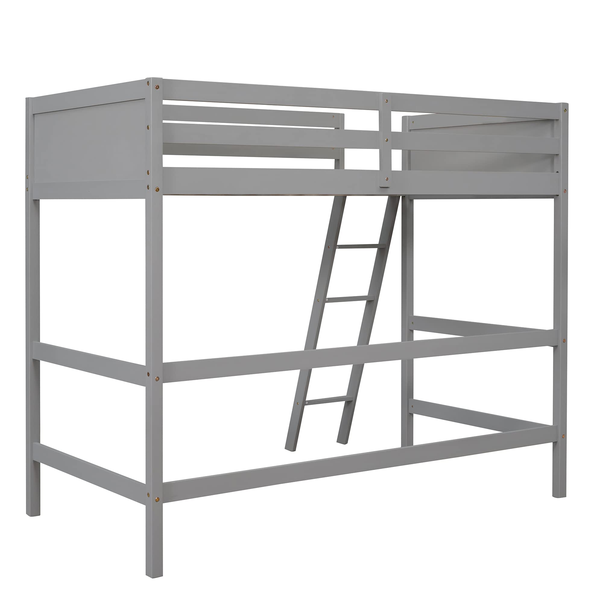 Harper & Bright Designs Twin Loft Bed Wood Loft Bed Frame with Full-Length Guardrails and Angel Ladder for Kids Boys Girls Teens, Gray