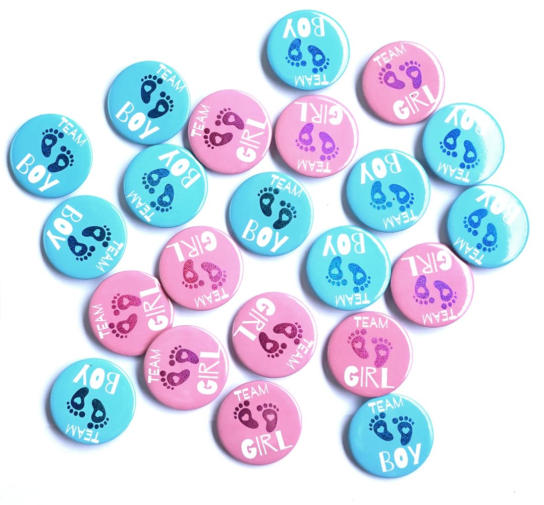 JEWSUN 50 Pcs Gender Reveal Badges Button Pins Team Boy Team Girl Button Pins Gender Reveal Party Decorations