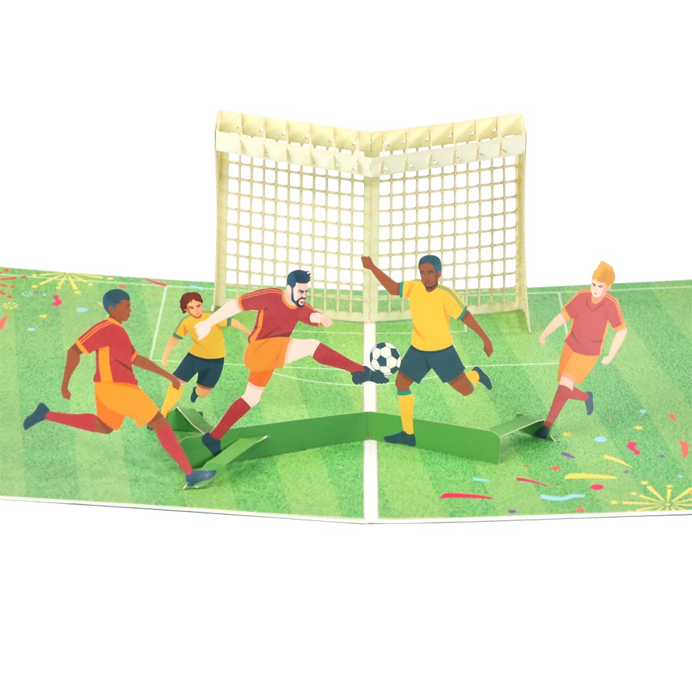 Paper Spiritz Football Soccer Pop Up Card, 3D Birthday Soccer Greeting Card with Envelope and Message Card, Laser Cut 3D Card For Fathers' Day, Thank You Card, Congratulations Card, Graduation Card, All Occasions