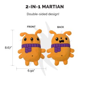 Furhaven Squeaky Dog Toy for Small/Medium Dogs w/ Spiky TPR Core for Dental Chewing - Hubble the Martian TPR Plush - Orange/Purple, One Size