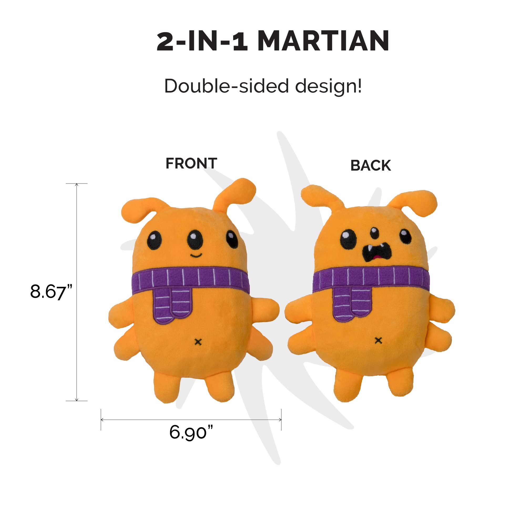 Furhaven Squeaky Dog Toy for Small/Medium Dogs w/ Spiky TPR Core for Dental Chewing - Hubble the Martian TPR Plush - Orange/Purple, One Size