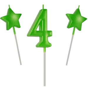 2.75in green number 4 birthday candles, glitter green happy birthday cake cupcake toppers decoration and celebrating for adults/kids party baking (green 2.75in number 4)