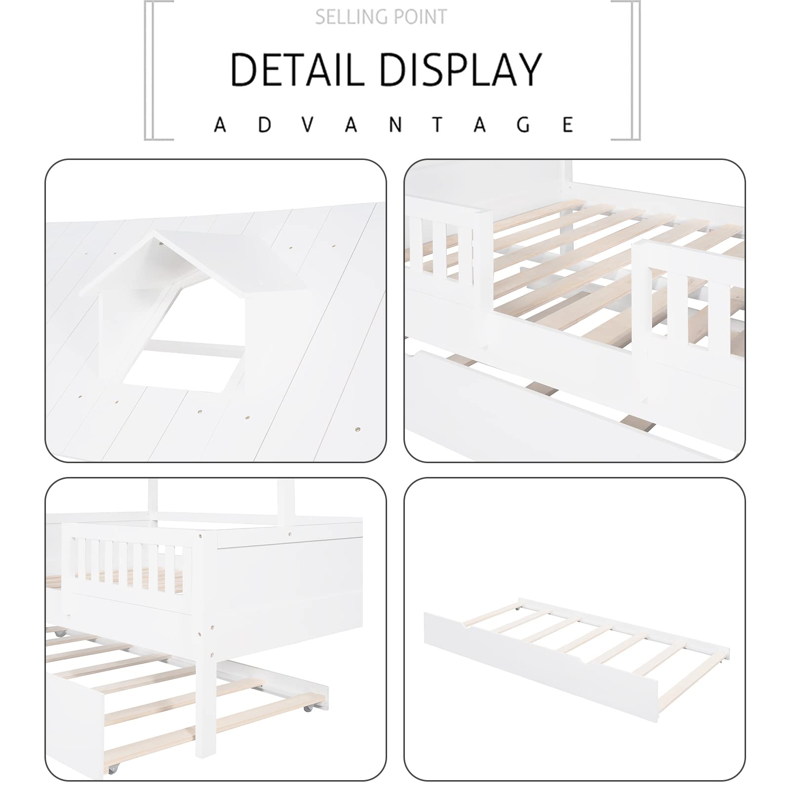 Harper & Bright Designs Full Size House Bed with Trundle, Full Size Bed Frame for Kids,Wooden Cabin Full Playhouse Bed for Girls, Boys,No Box Spring Needed,White