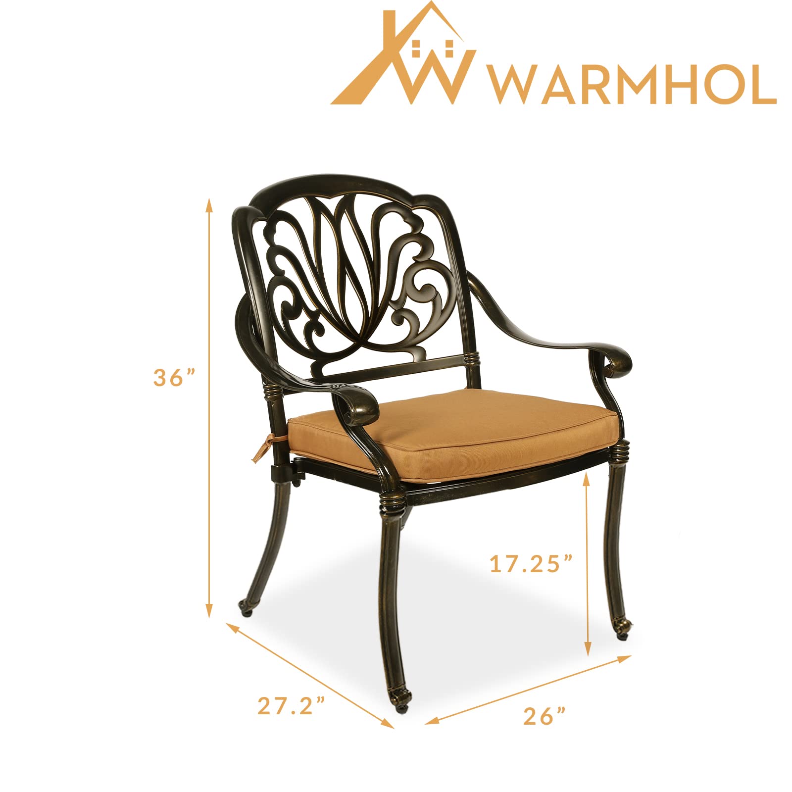 W WARMHOL 2 Piece Outdoor Cast Aluminum Patio Chairs with Cushions, Bistro Dining Chair Set for Patio Furniture Garden Deck Backyard, Floral Design