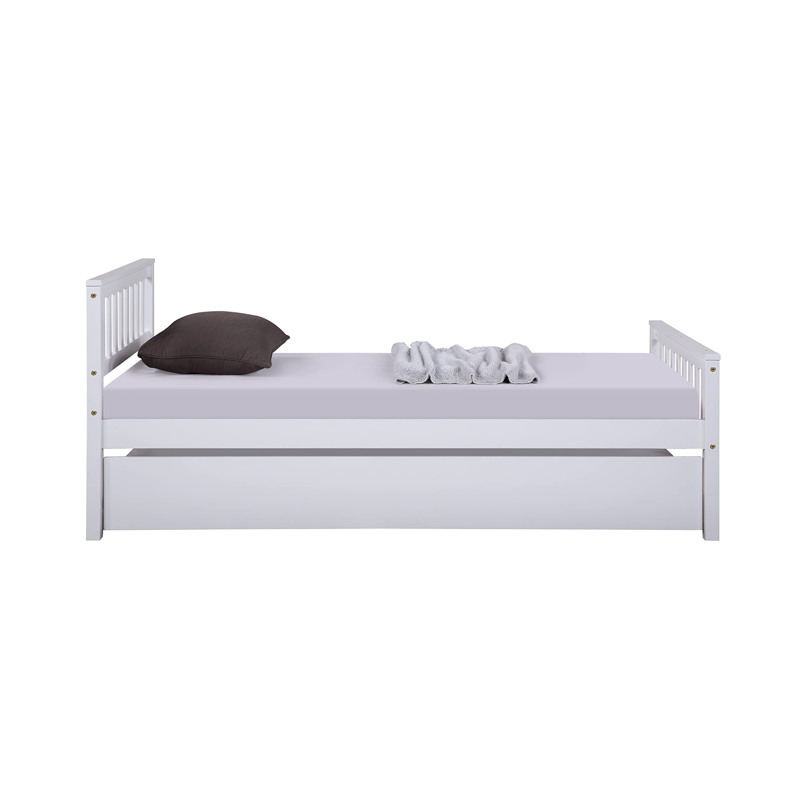 HomSof Twin Platform Bed Frame with Headboard and Footboard,for Bedroom Small Living Space, Grey+Trundle