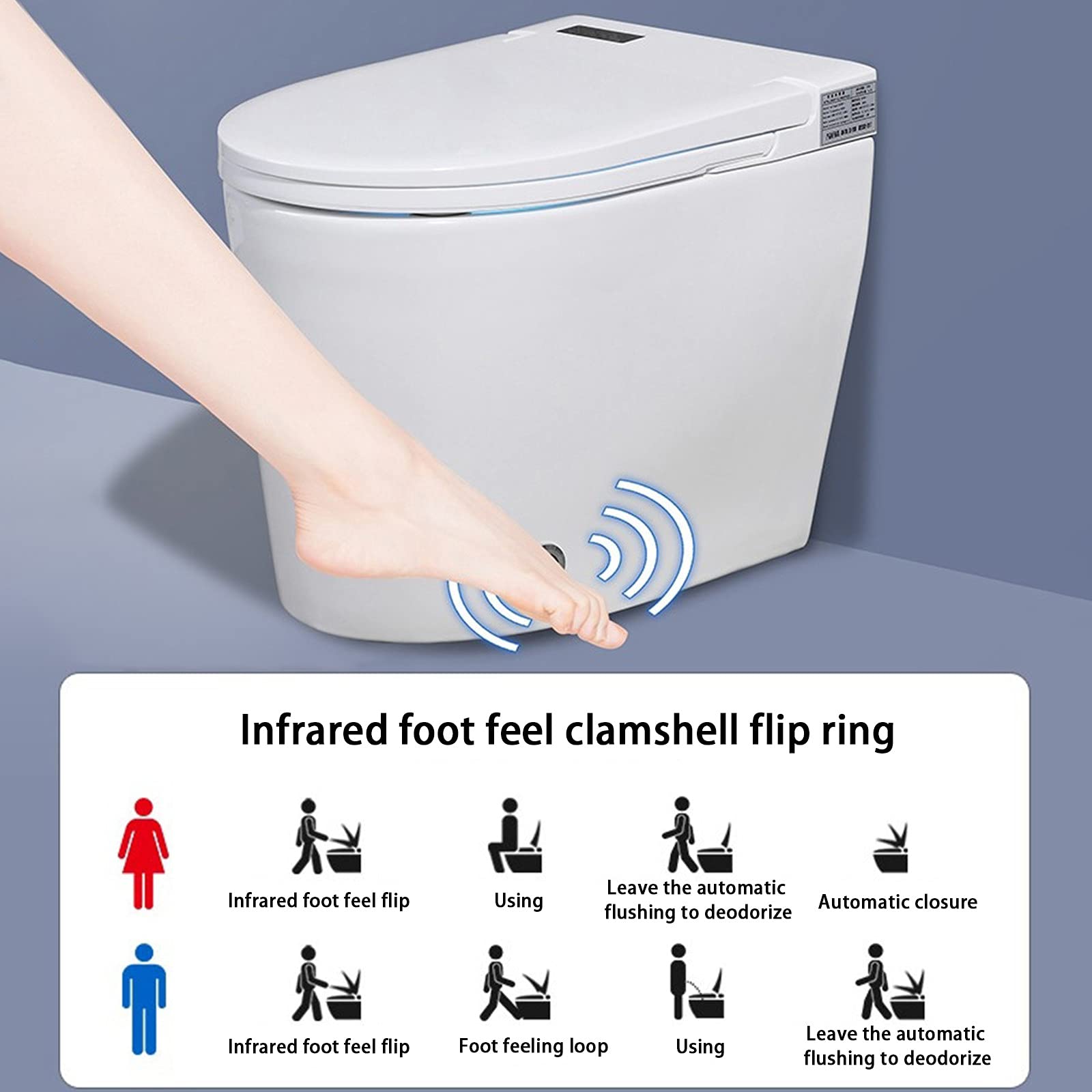 Smart Bidet Toilet Elongated One Piece Modern Design, Automatic Flushing, Heated Seat with Integrated Multi Function, Remote Control