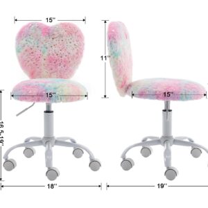 chairus Kids Desk Chair Faux Fur Study Chair for Teenage Girls, Adjustable Heart Shaped Kids Vanity Chair for Bedroom Reading Living Room, Small Cute Student Task Chair with White Foot, Colorful