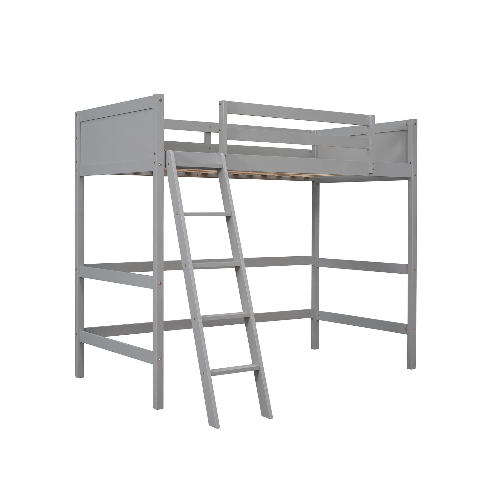 Harper & Bright Designs Twin Loft Bed Wood Loft Bed Frame with Full-Length Guardrails and Angel Ladder for Kids Boys Girls Teens, Gray