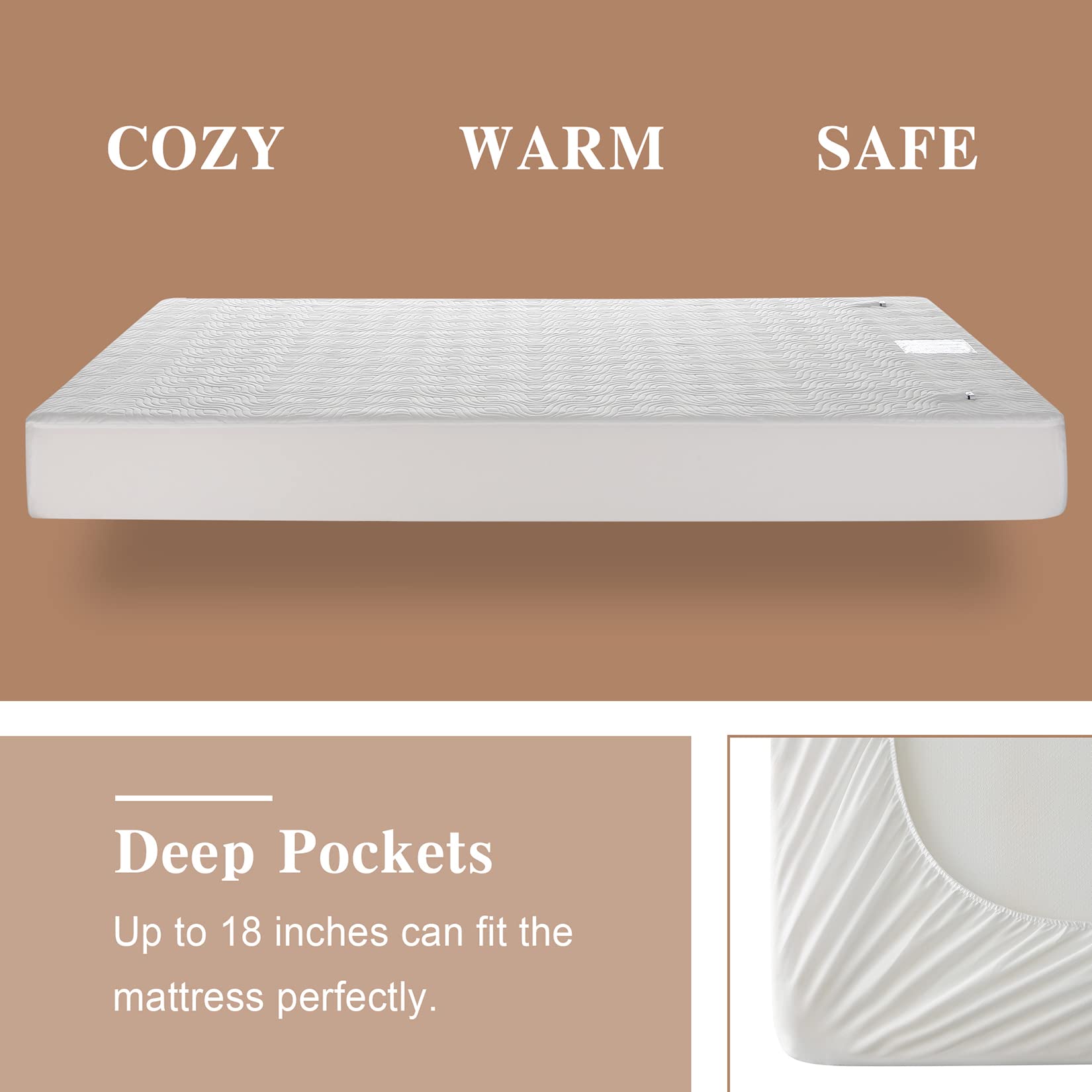 CAROMIO Twin Heated Mattress Pad - Air Layer Electric Mattress Pad Cover Twin Size with 5 Heat Settings & 10 hr Timer Auto Off, Deep Pocket Bed Warmer Washable Heating Mattress Pad 39"x75", White