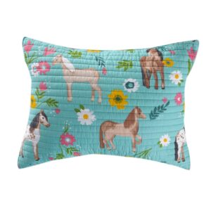 horse girls (sham) - daisy flower pony - standard sham - turquoise pink yellow green brown tan - sham size (20x26in) - cotton