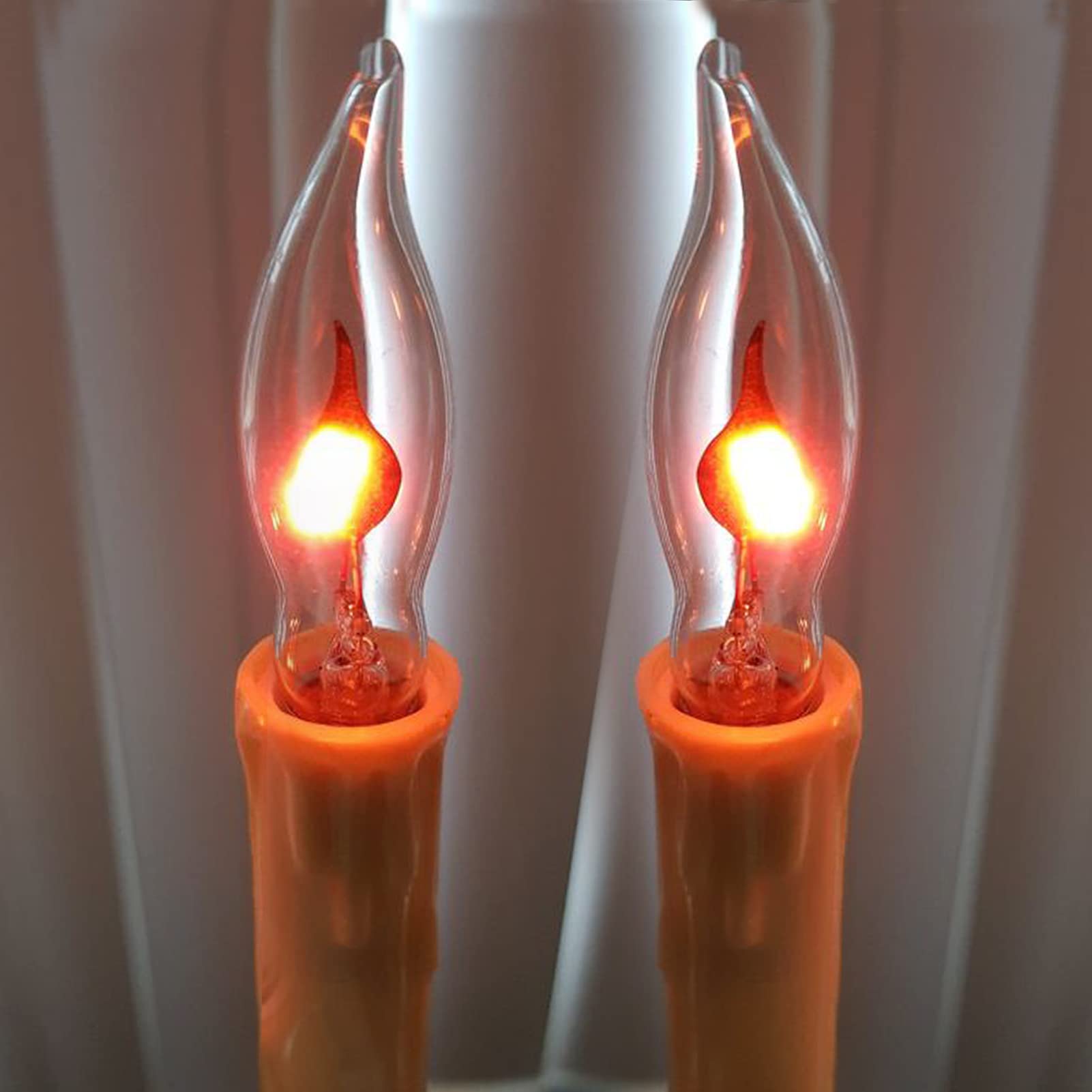 Halloween Flickering Flame Light Bulbs, Clear Flame Tip Candlestick Light Bulbs, Window Candle Replacement Bulbs with Orange Flame, 1 Watt, E12 Candlestick Base, 12 Pack