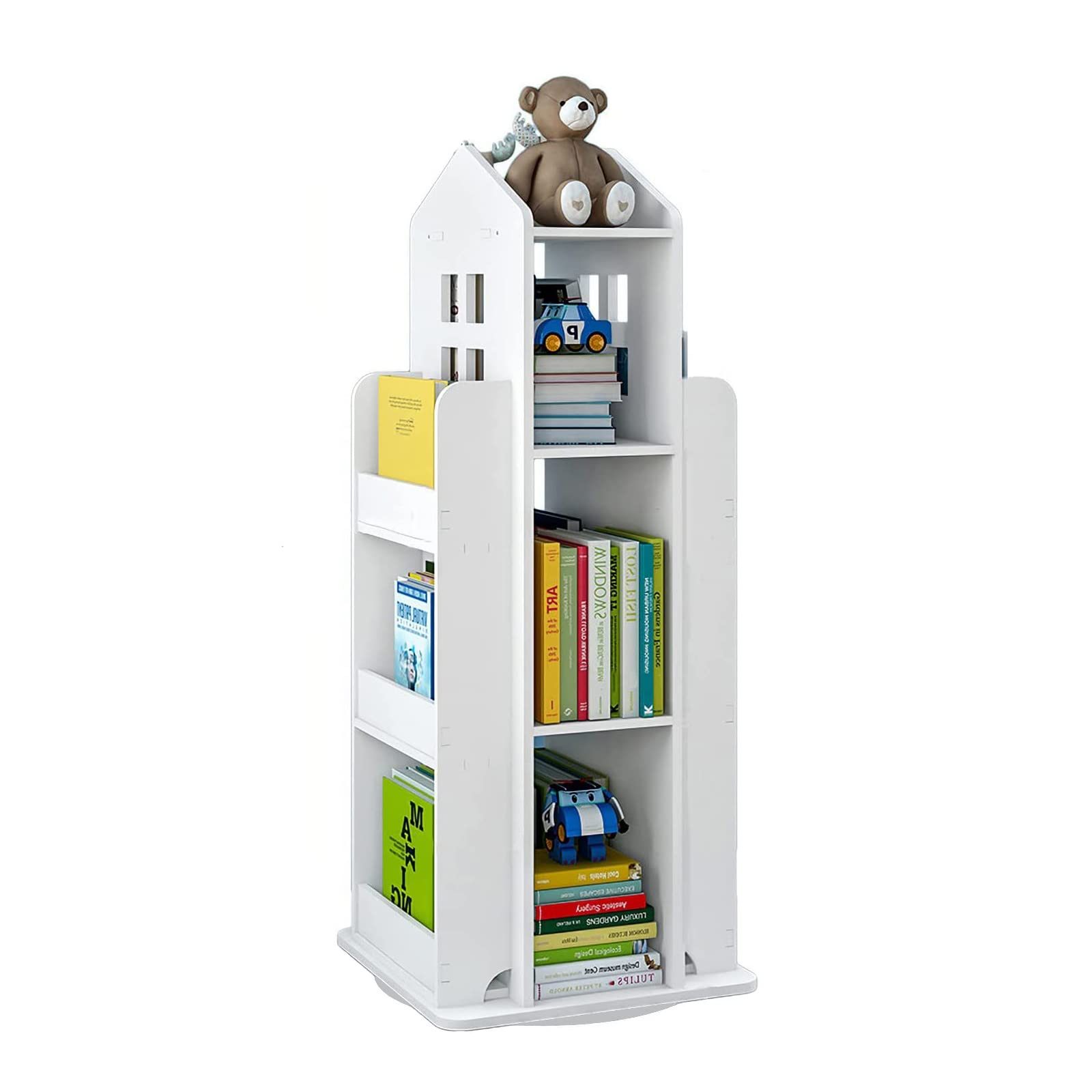 foriy Rotating Bookshelf Kids 3-Tier Rotating Children's Bookshelf Book Shelf Organizer for Kids, 360° Display Floor Standing Bookcase Storage Rack Shelf for Room White,16.14" x 16.14" x 37.4"