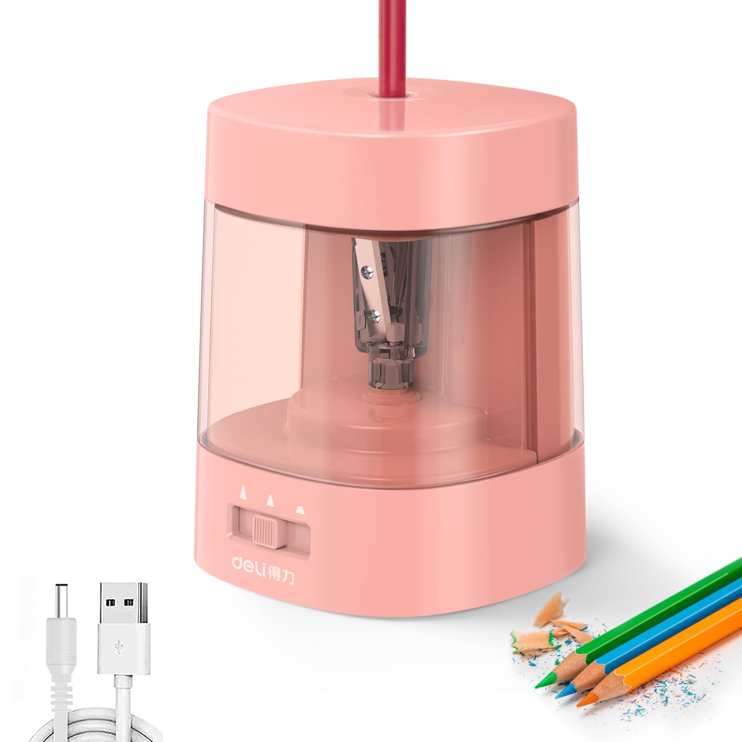 Deli Electric Pencil Sharpener, Automatic Pencil Sharpeners for No.2 Pencils Colored Pencils, USB & Battery Operated Pencil Sharpener for Kids, School, Home, Office, Classroom, Pink