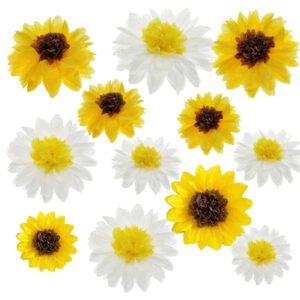 12Pcs Sunflower Daisy Tissue Paper Pom Poms Flower 12" 8" for Yellow Brown White Themed Birthday Party Sunshine Baby Shower Bridal Country Wedding Party iwlorys