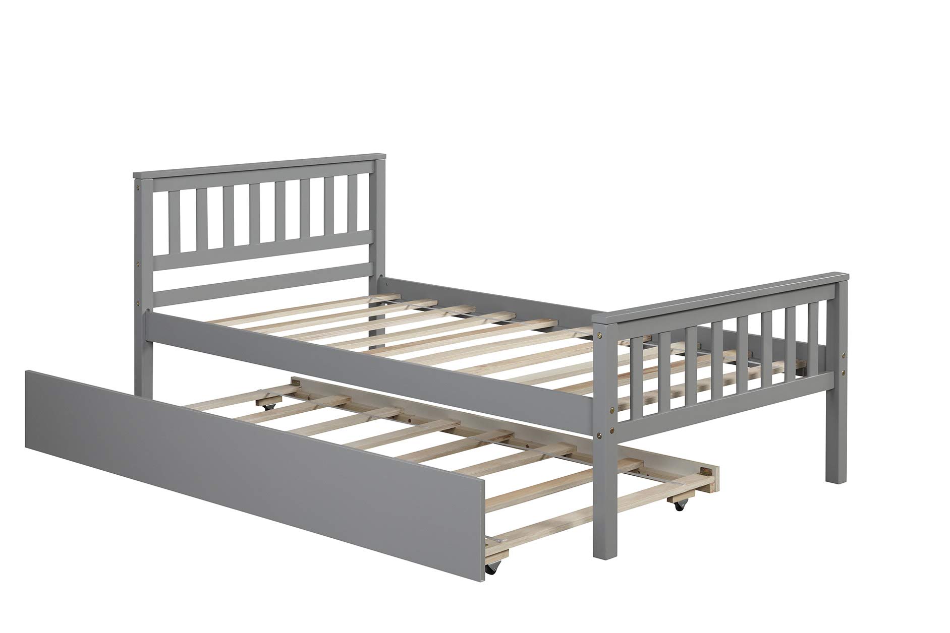 HomSof Twin Platform Bed Frame with Headboard and Footboard,for Bedroom Small Living Space, Grey+Trundle