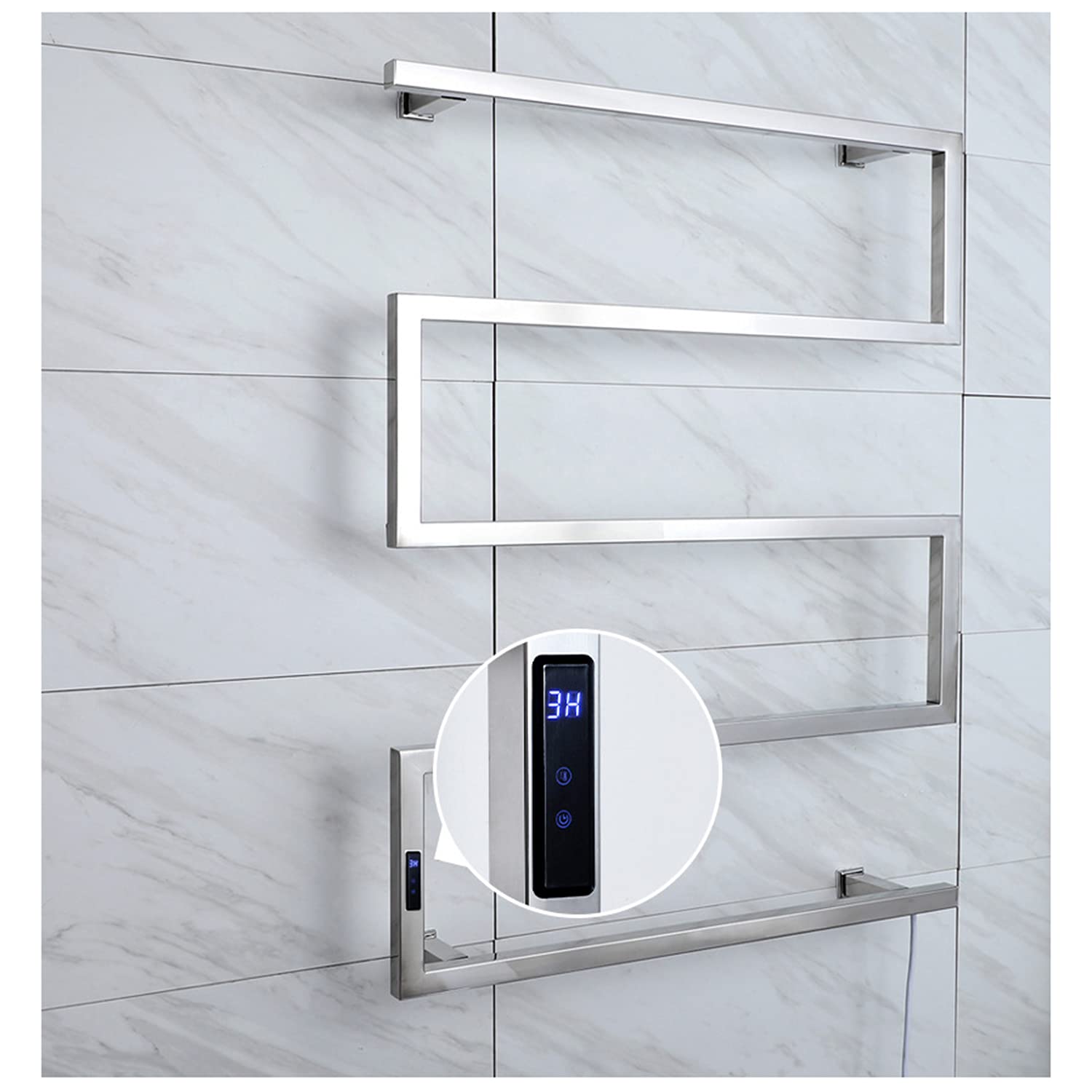 Heated Towel Rack, Towel Warmer Electric Heated Towel Rack with Timer 304 Stainless Steel Heated Towel Rail Wall Mounted 5 Bars Waterproof Bath Towel Heater 80×60×12Cm,White ，Electric Towel Warmer