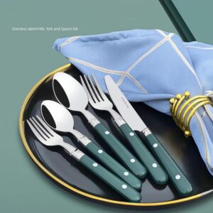 20-Piece Set-304 Thickened Stainless Steel Silverware Cutlery Set Steak Knife And Fork Spoon Dessert Tea Spoon Fruit Fork (Blue)