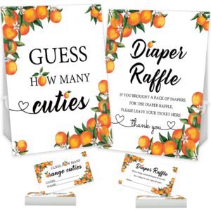 50 little cutie orange diaper raffle tickets and 1 sign baby shower games orange theme guess how many cuties sign with 50 cards orange baby shower candy guessing game