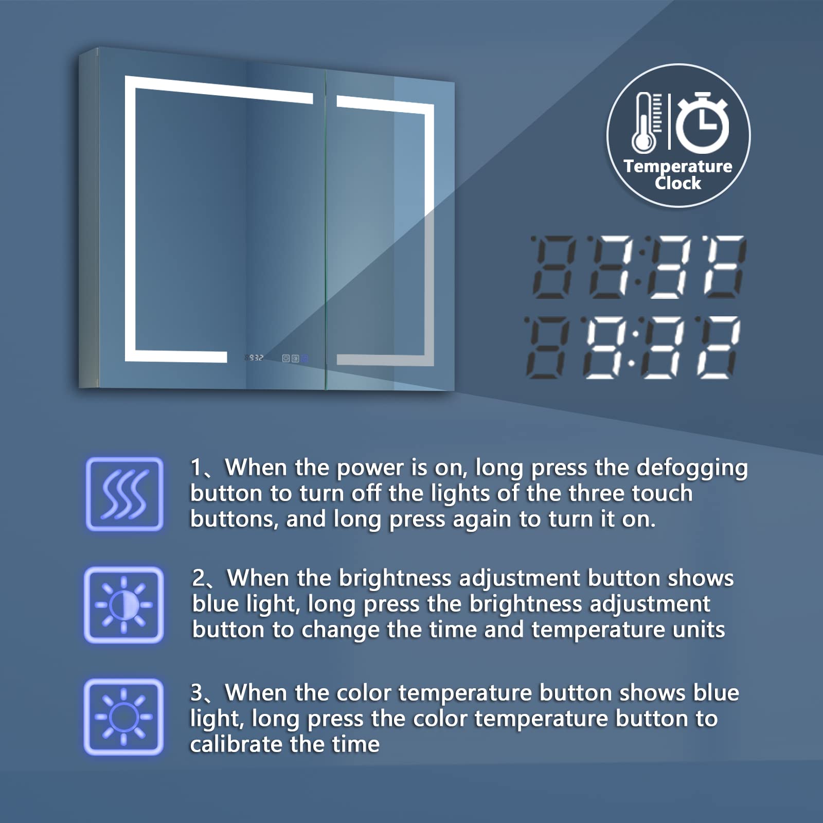 ExBrite LED Lighted Bathroom Medicine Cabinet with Mirror, 36 x 30 Inch, Recessed or Surface led Medicine Cabinet, Clock, Room Temp Display,Defog,Stepless Dimming,3-Color Temper Change, Outlets & USBs