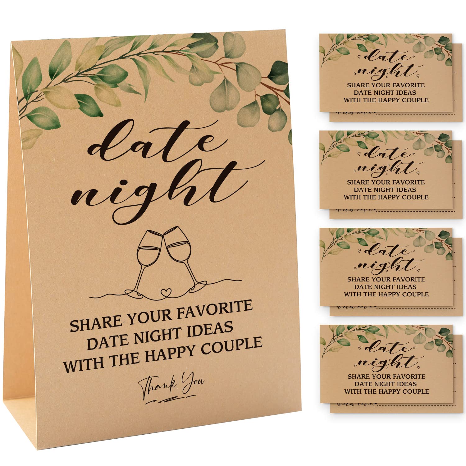 shupai 1 Date Night Kraft Sign & 50 Kraft Advice Card Set, Advice and Wishes Cards for Bridal Shower, Bridal Shower Decorations, Bachelorette Party or Special Event/007KF