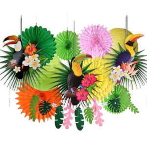 easy joy tropical bird toucan leave garland party kit paper palm leaves paper fan paper lanterns for summer hawaiian luau tiki tropical themed party decorations luau party supplies decor