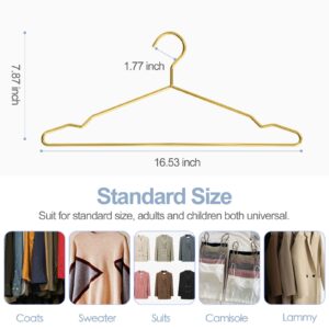 Metal Hangers 30 Pack Heavy Duty, Strong Wire Clothes Hangers with Notches, Space Saving Hangers Bulk for Standard Size Coats, Shirts, Suits, Pants,Gold