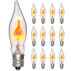 halloween flickering flame light bulbs, clear flame tip candlestick light bulbs, window candle replacement bulbs with orange flame, 1 watt, e12 candlestick base, 12 pack