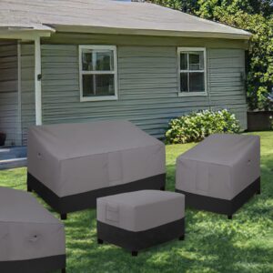 Easy-Going Outdoor Ottoman Cover, Waterproof Patio Ottoman Cover, Heavy Duty Outdoor Furniture Cover with Padded Handles (2 Pack-25"x25"x17", Gray/Black)