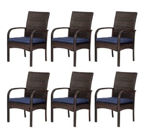 sailary wicker patio dining chairs with padded cushions, outdoor rattan chairs with armrest support 350 lb set of 6