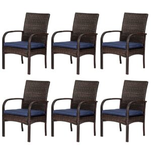 SAILARY Wicker Patio Dining Chairs with Padded Cushions, Outdoor Rattan Chairs with Armrest Support 350 lb Set of 6