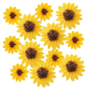 12pcs sunflower tissue paper pom poms flower diy 12" 8" for yellow brown themed birthday party sunshine baby shower bridal country wedding party iwlorys (sunflower)