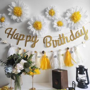 12Pcs Daisy Tissue Paper Pom Poms Flower 12" 8" for White Yellow Flowers Themed Birthday Party Sunshine Wall Hanging Baby Shower Bridal Country Wedding Party iwlorys