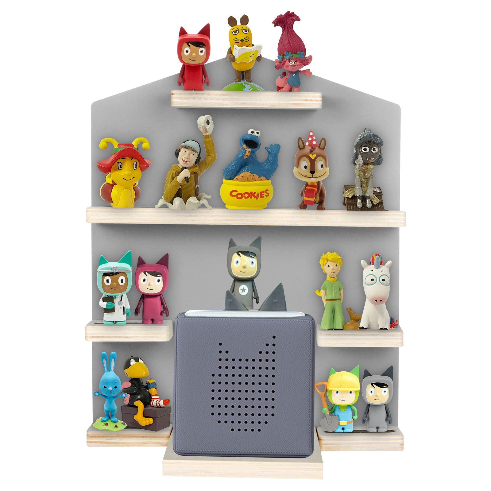 QILUCKY Shelf with Space for 24 Figures, Box Magnetic Wall Shelf for Children to Play and Collect (House - Gray)