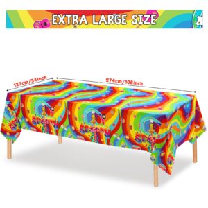 3 Pieces Plastic Groovy Tablecloths Retro Hippie Table Covers for Rectangle Table, Disposable Rainbow Party Decorations for 60s 70s Boho Themed Birthday Baby Shower Carnival Party (Tie Dye Style)