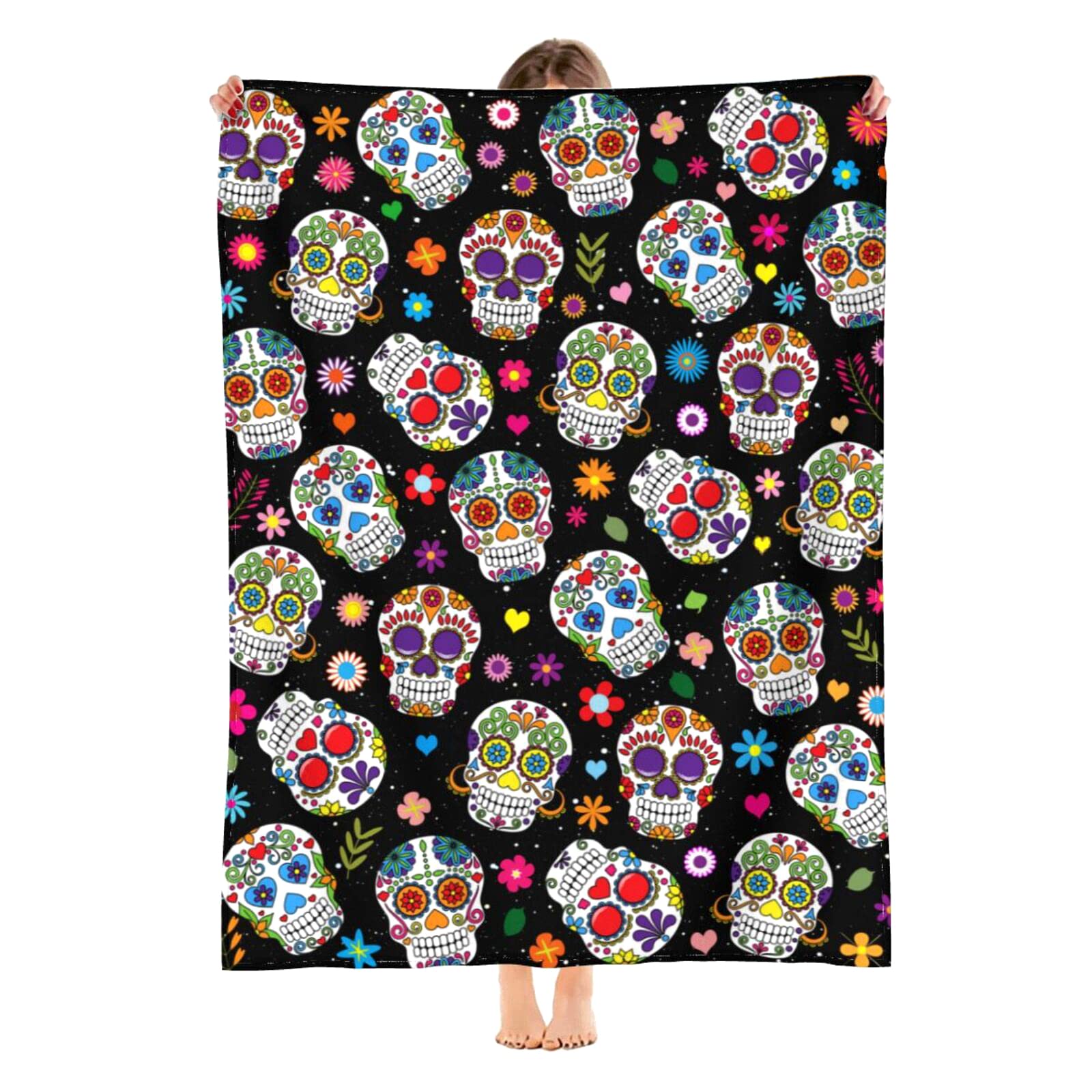 Sugar Skull Blanket Ultra Soft Warm Cozy Flannel Throw Blankets for Women Baby Men Bedding Gifts 60"X50"