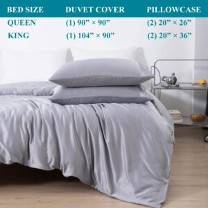 MISERRO Gray Duvet Cover King Size - Silky Soft for Hair and Skin Duvet Cover Set 3 Pieces with Zipper Closure, 1 Duvet Cover and 2 Pillow Shams