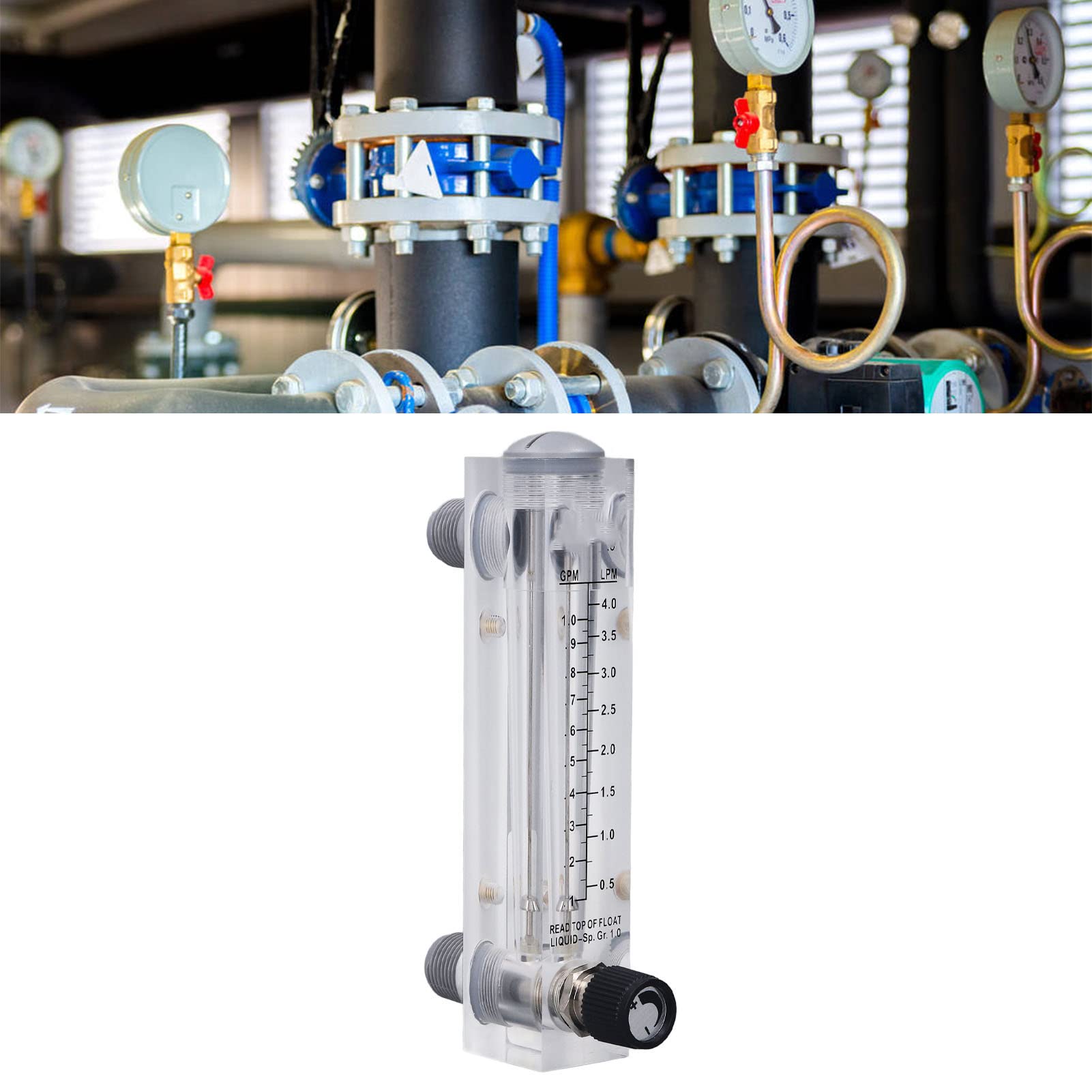 0.1-1GPM Liquid Flowmeter Adjustable Panel Mount Type Acrylic Transparent Water Flow Meter 1/4in Thread for Flow Rate of Liquid Medium