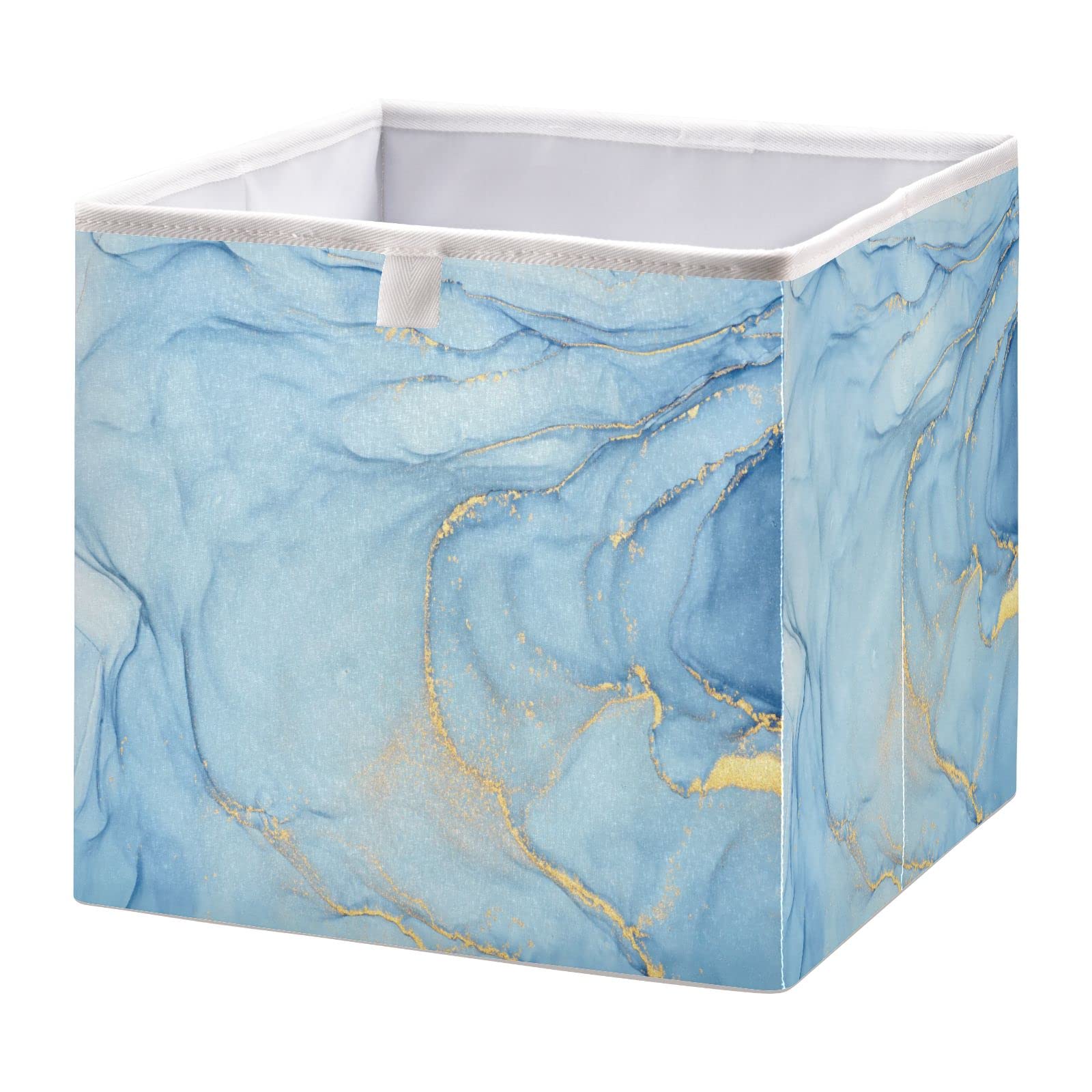 Marble Collapsible Fabric Storage Cubes Storage Bins, 11 Inch Cube Organizer Bin Cloth Foldable Cube Baskets for Shelf Closet, Blue Marble,GSLOR848