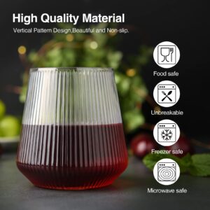 hotder Plastic Wine Glasses Set of 4, 12 OZ Tritan Stemless Wine Glasses Unique Vertical Design, Outdoor Wine Glasses Unbreakable Dishwasher-safe, Red Wine Glasses for Home, Party and Out