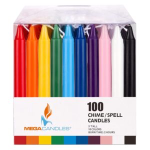 Mega Candles 100 pcs Unscented Assorted Colors Mini Taper Candles, 5 Inch Tall x 1/2 Inch Diameter, Casting Chimes, Rituals, Spells, Vigil, Witchcraft, Wiccan, Meditation, Altar, Magic, Metaphysical