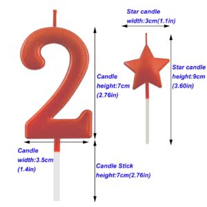 2.75in Red Number 2 Birthday Candles, Glitter Red Happy Birthday Cake Cupcake Toppers Decoration and Celebrating for Adults/Kids Party Baking (2.75in Red Number 2)